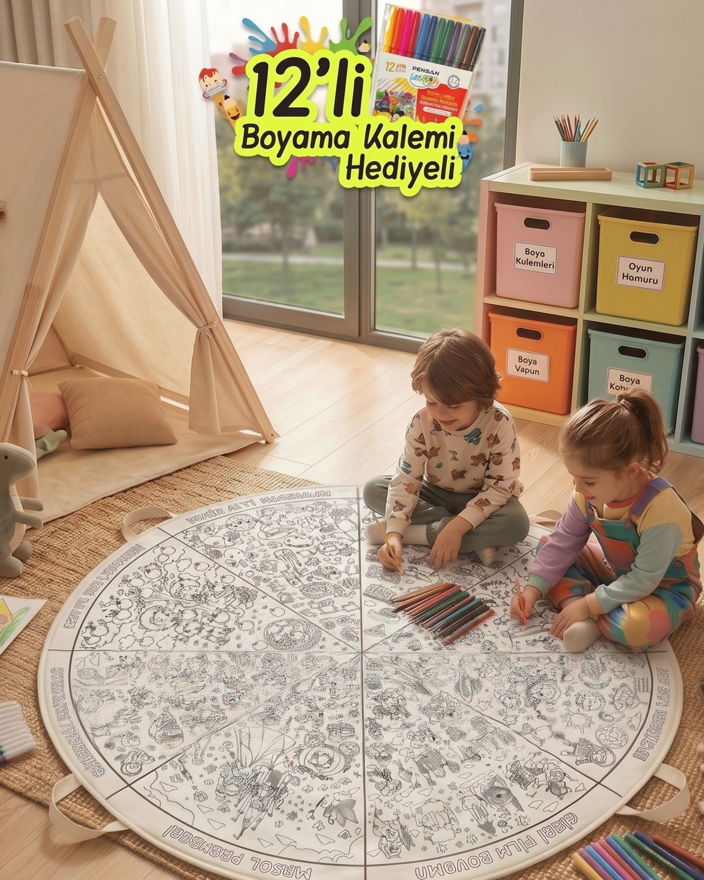 Eğitici Boyama Halısı - Zeka Geliştirici Aktivite Seti - Tekrar Boyanabilir V2