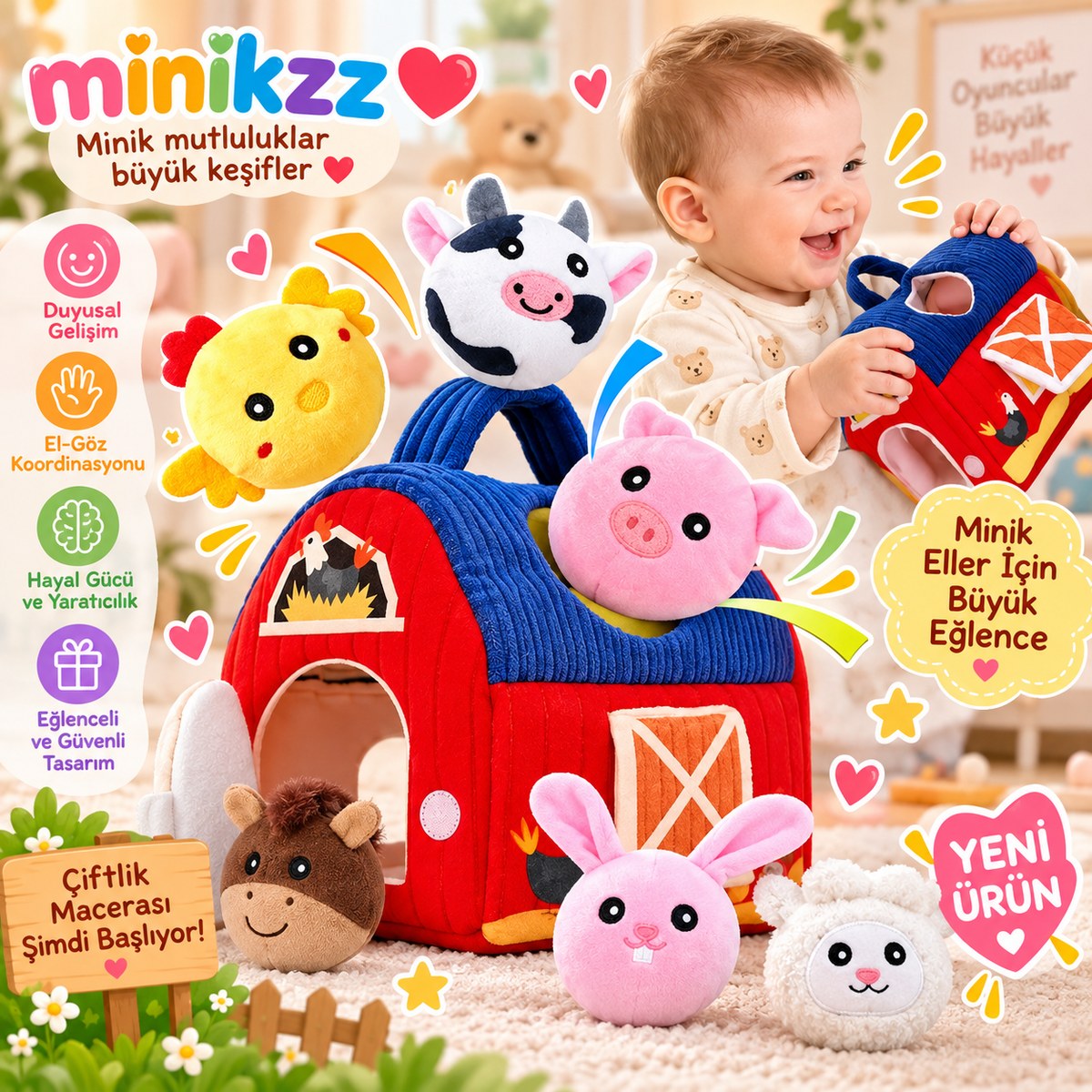 Peluş Hayvanlı Çiftlik Evi Seti