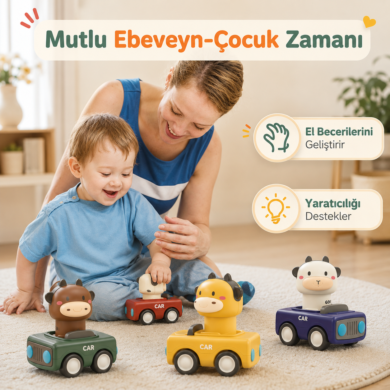 Montessori Bas-Git Hayvan Araba Seti