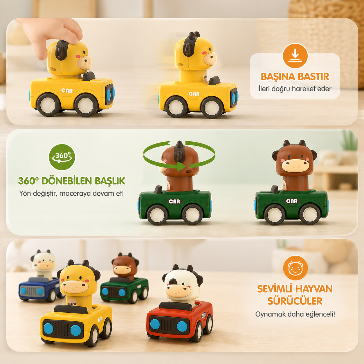 Montessori Bas-Git Hayvan Araba Seti