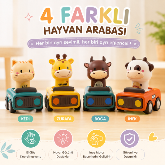 Montessori Bas-Git Hayvan Araba Seti